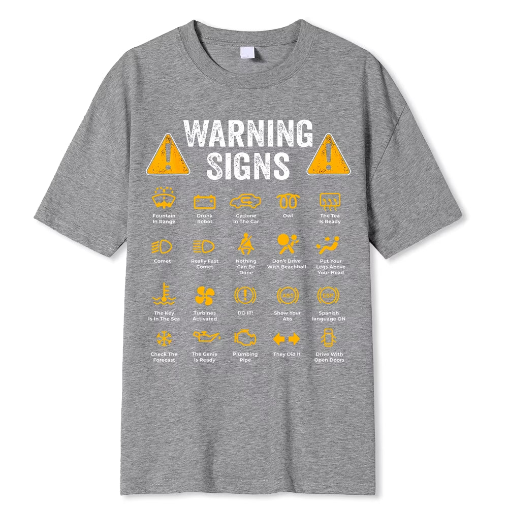 unny driving warning sign graphic tee – oversized, casual cotton t-shirt for men.