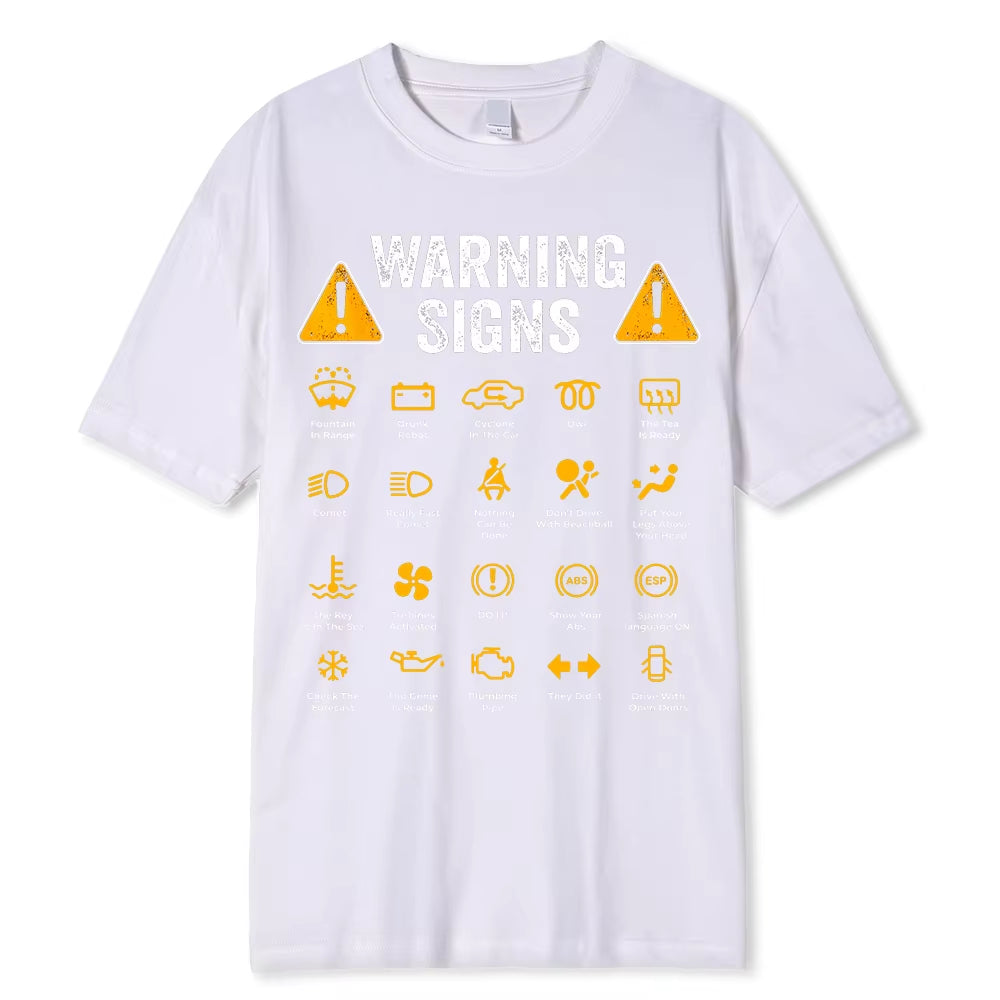 unny driving warning sign graphic tee – oversized, casual cotton t-shirt for men.