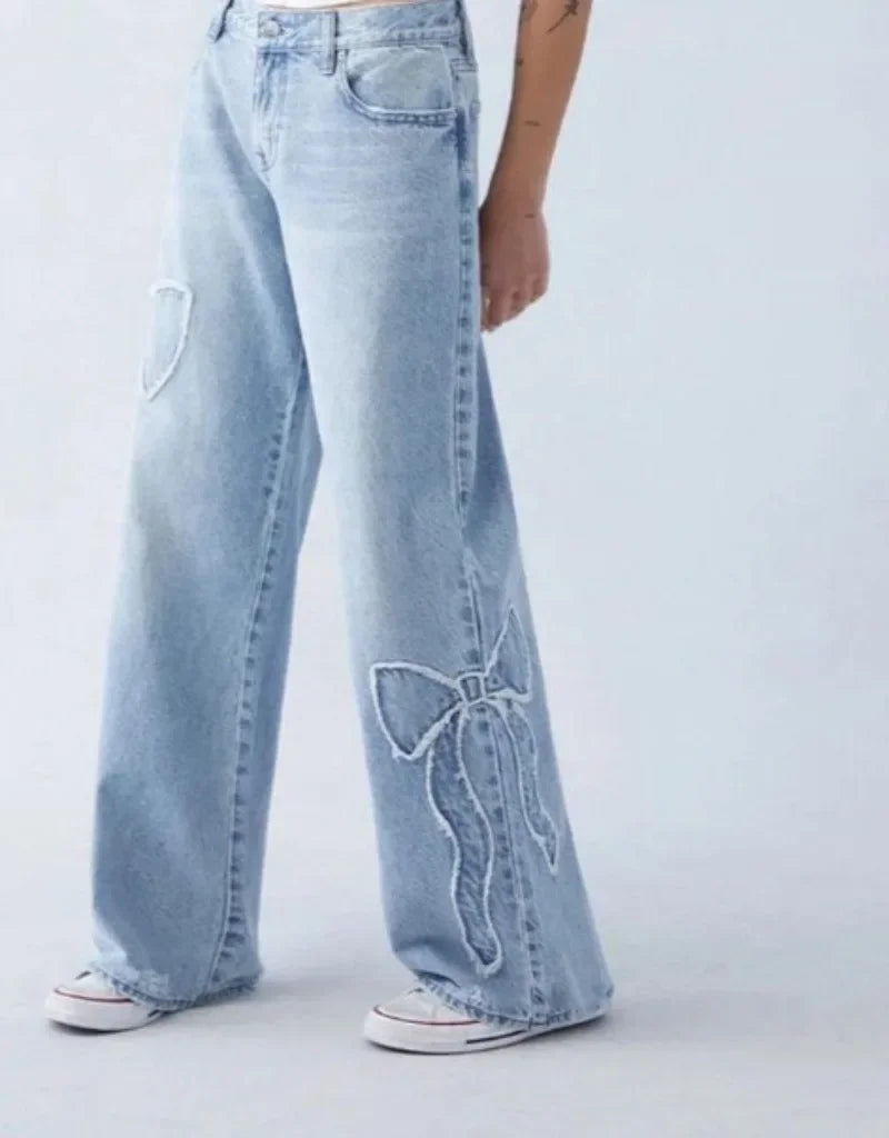 Women’s Y2K Streetwear Bow Embroidered Wide Leg Jeans