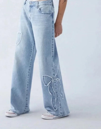 Women’s Y2K Streetwear Bow Embroidered Wide Leg Jeans