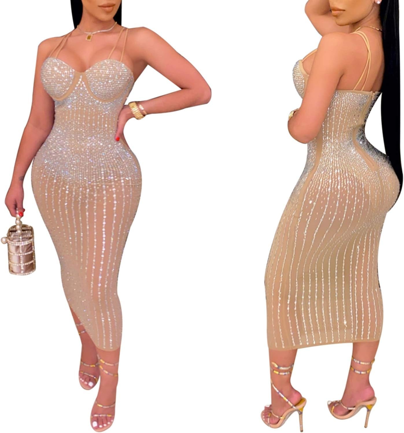 Women’s Long Sleeve Diamond Party Dress