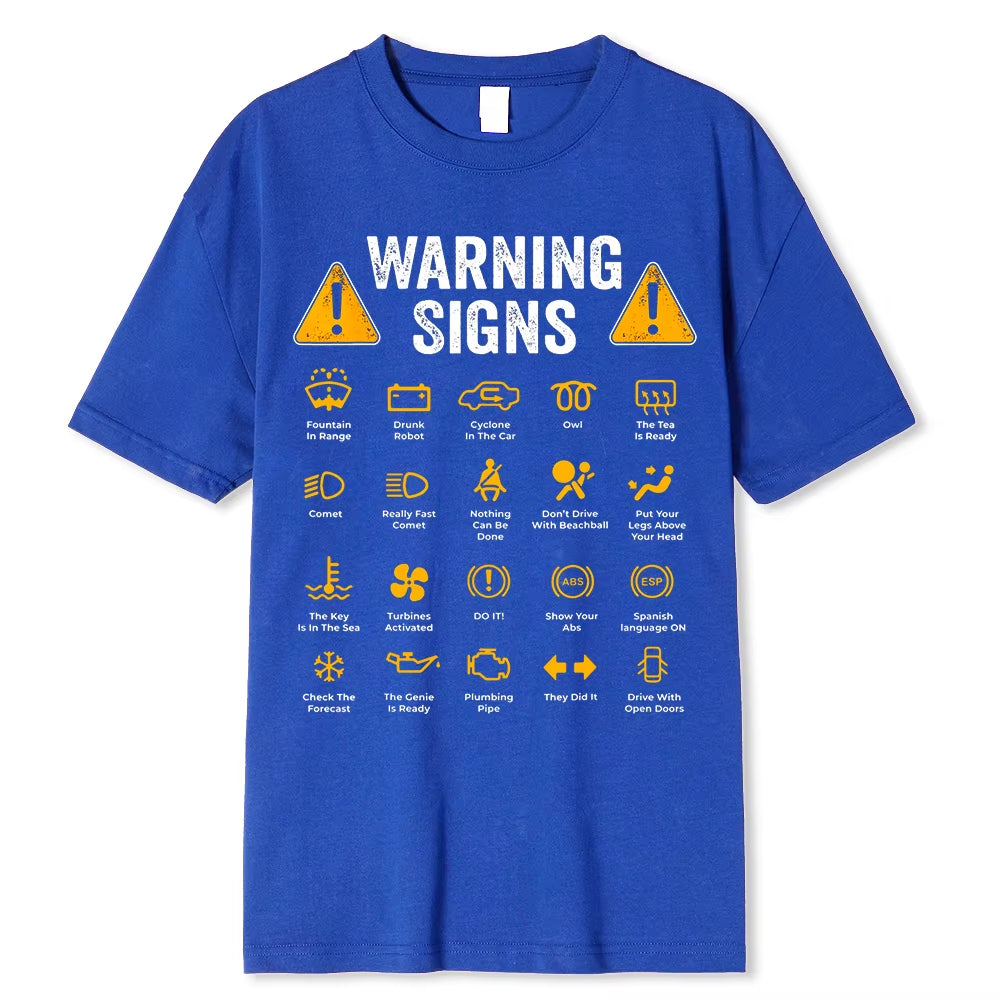 unny driving warning sign graphic tee – oversized, casual cotton t-shirt for men.