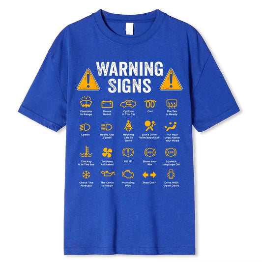 unny driving warning sign graphic tee – oversized, casual cotton t-shirt for men.