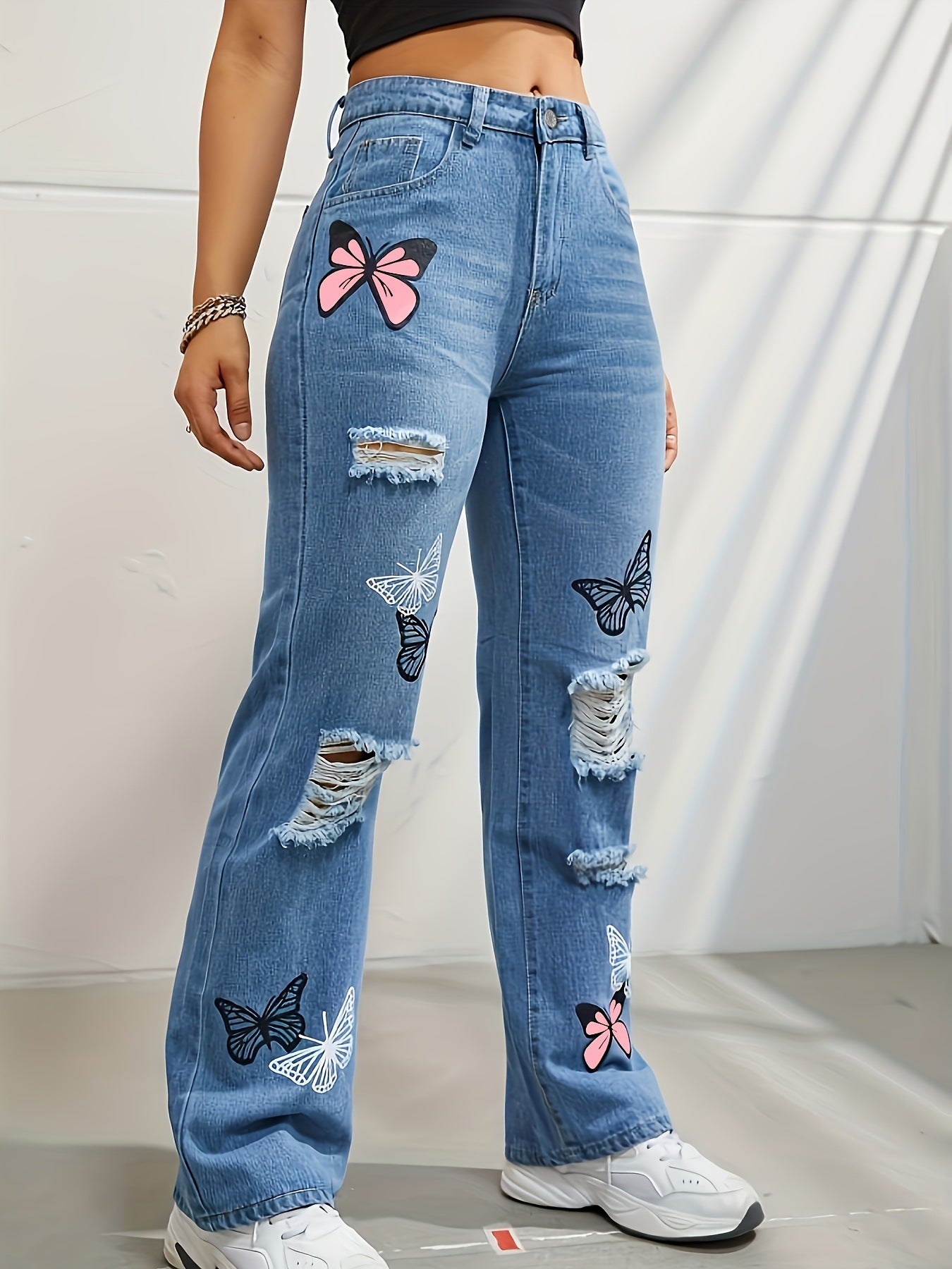 Women’s High-Waisted Straight Leg Butterfly Jeans