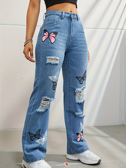 Women’s High-Waisted Straight Leg Butterfly Jeans