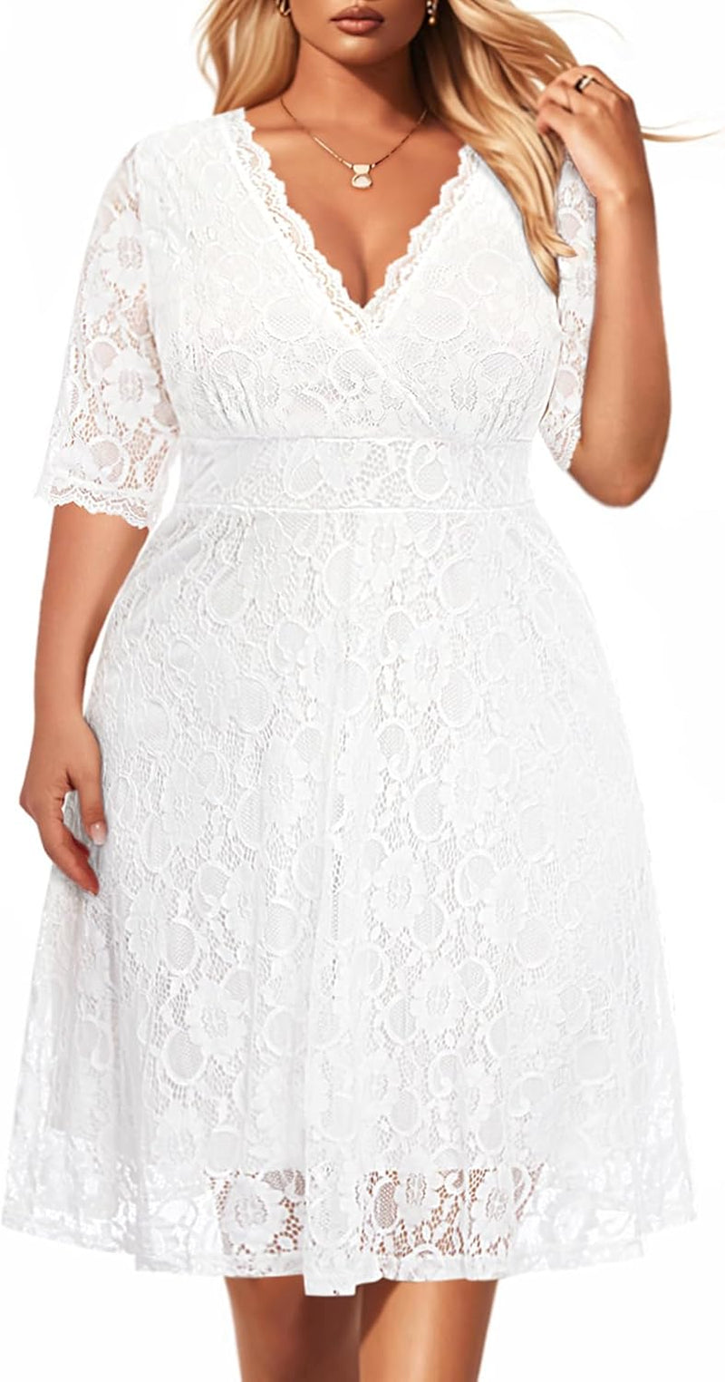Plus Size Lace Wrap Cocktail Dress
