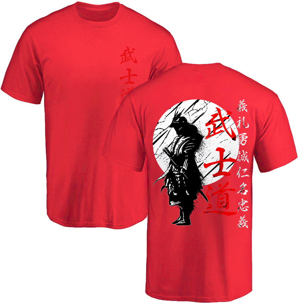 Men’s Japan Samurai Spirit tee, oversized 100% cotton with back print, Bushido-inspired gift.