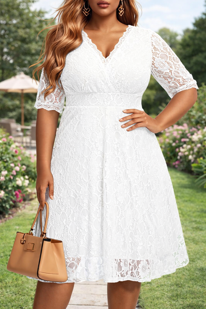 Plus Size Lace Wrap Cocktail Dress