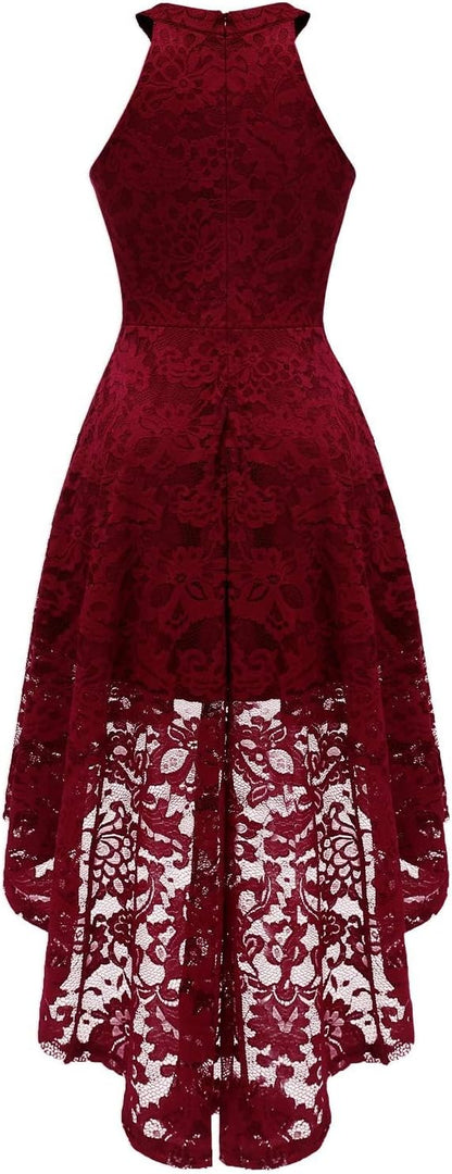 Halter Lace Hi-Lo Cocktail & Bridesmaid Dress