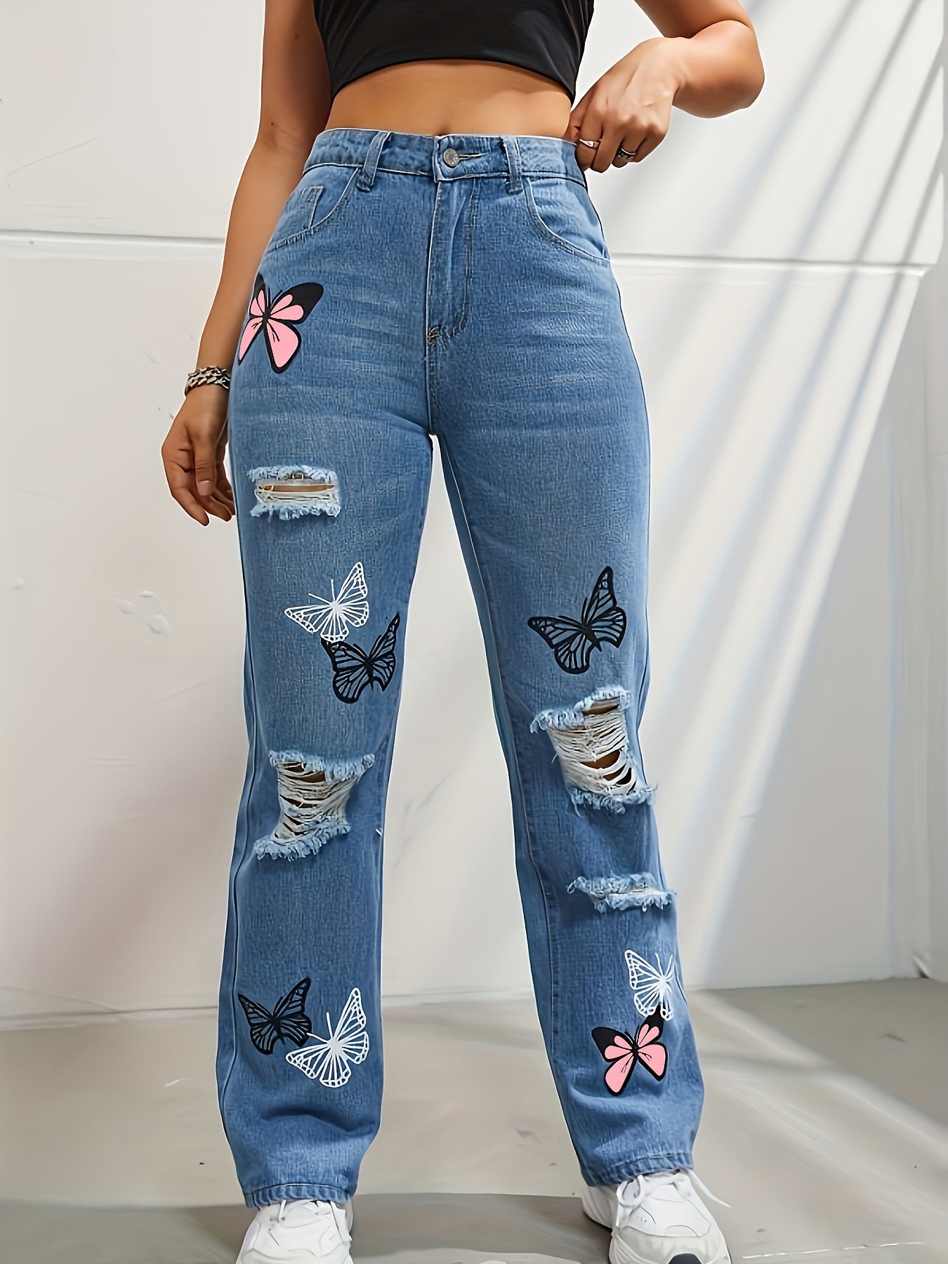 Women’s High-Waisted Straight Leg Butterfly Jeans