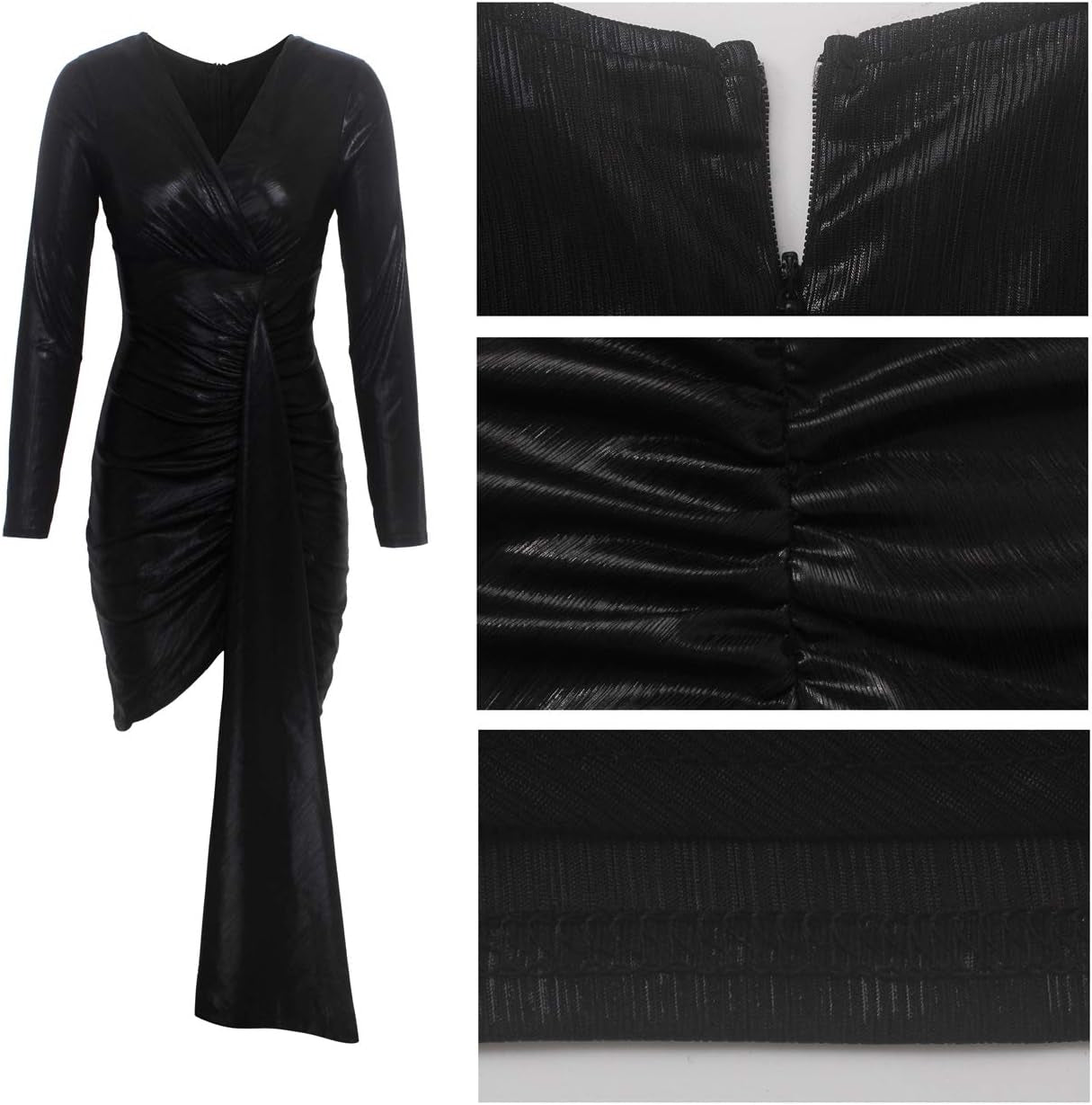 Women’s Sparkly Deep V Ruched Bodycon Mini Dress