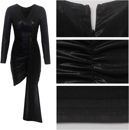 Women’s Sparkly Deep V Ruched Bodycon Mini Dress