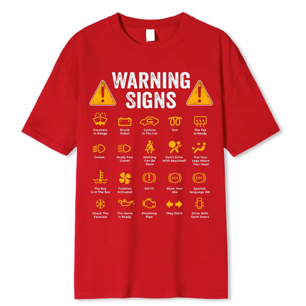unny driving warning sign graphic tee – oversized, casual cotton t-shirt for men.