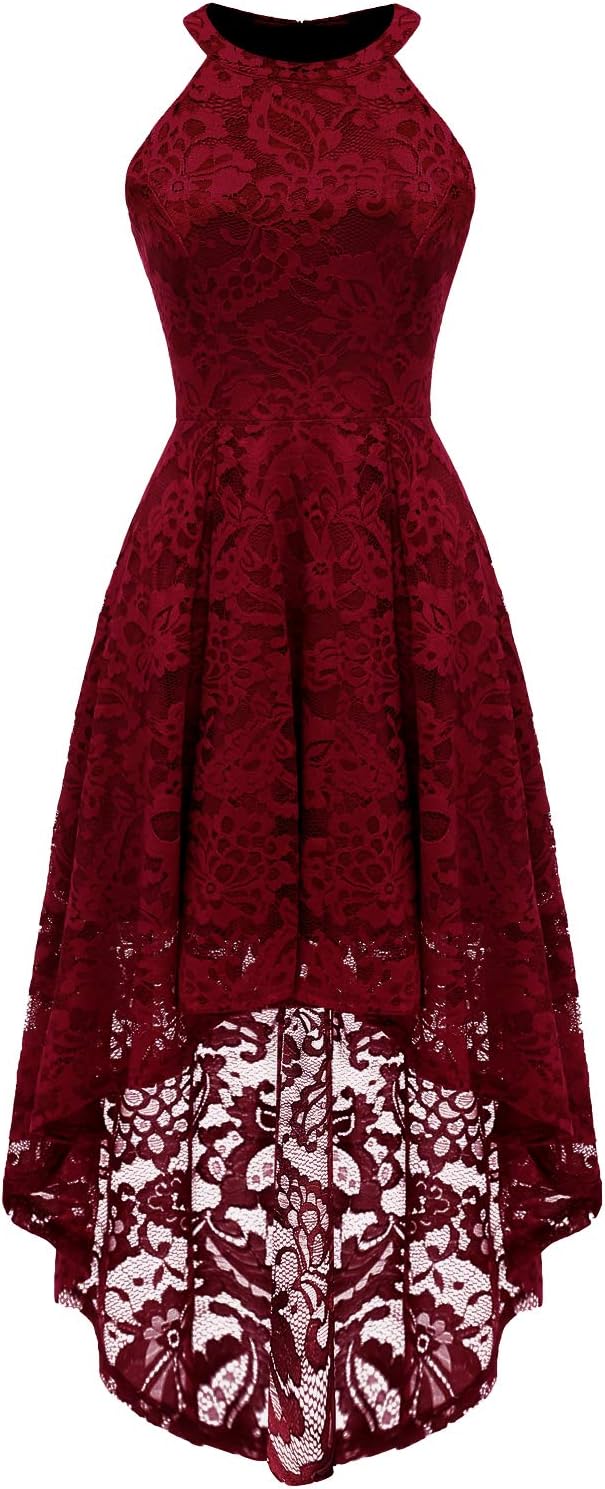 Halter Lace Hi-Lo Cocktail & Bridesmaid Dress