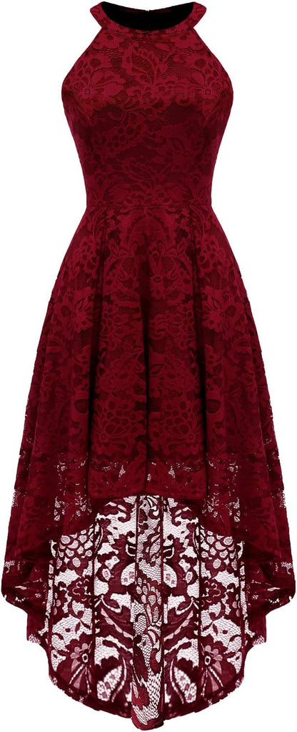 Halter Lace Hi-Lo Cocktail & Bridesmaid Dress