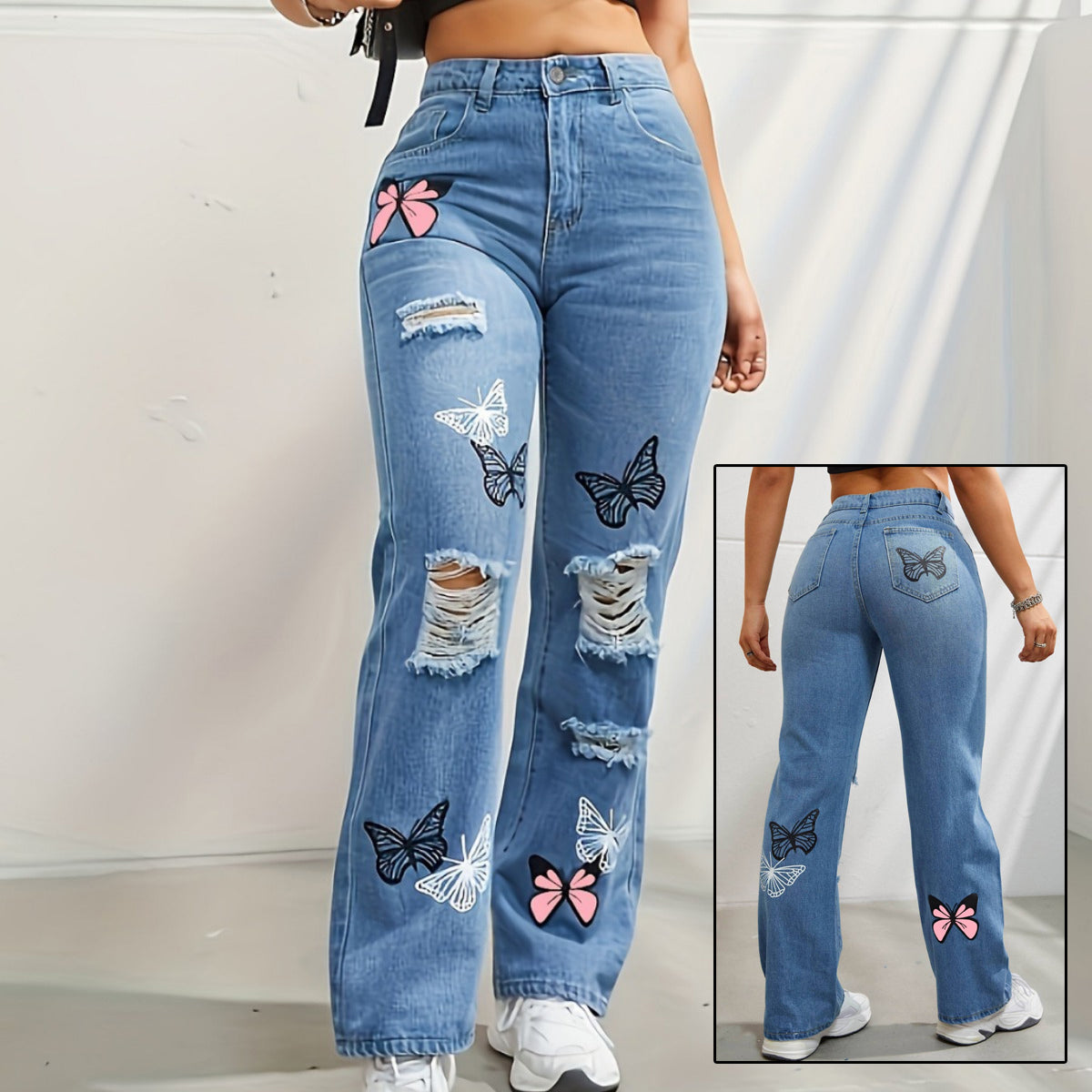 Women’s High-Waisted Straight Leg Butterfly Jeans