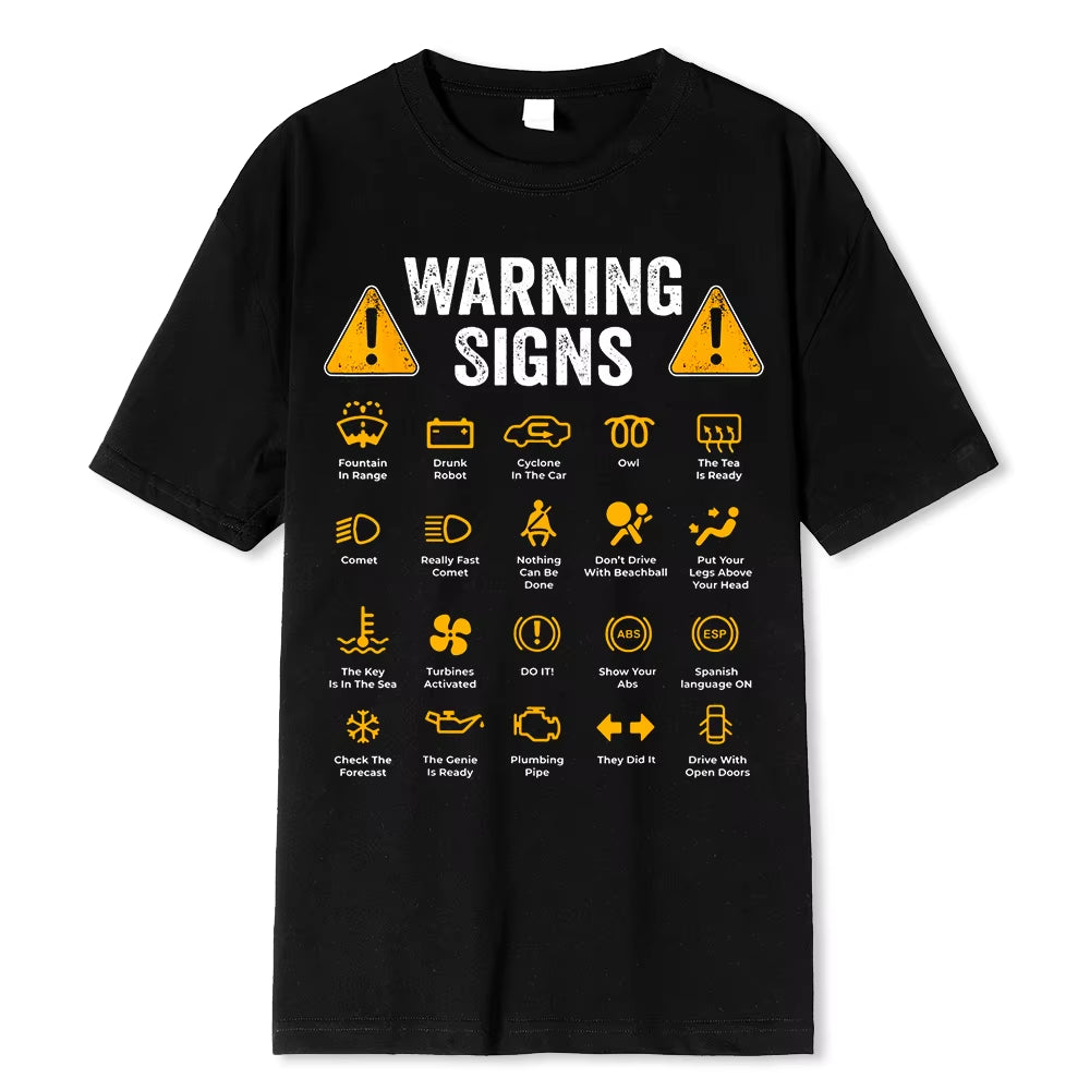 unny driving warning sign graphic tee – oversized, casual cotton t-shirt for men.