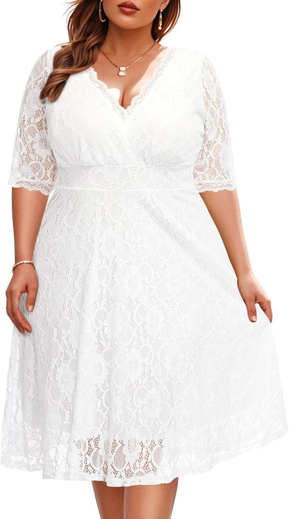 Plus Size Lace Wrap Cocktail Dress