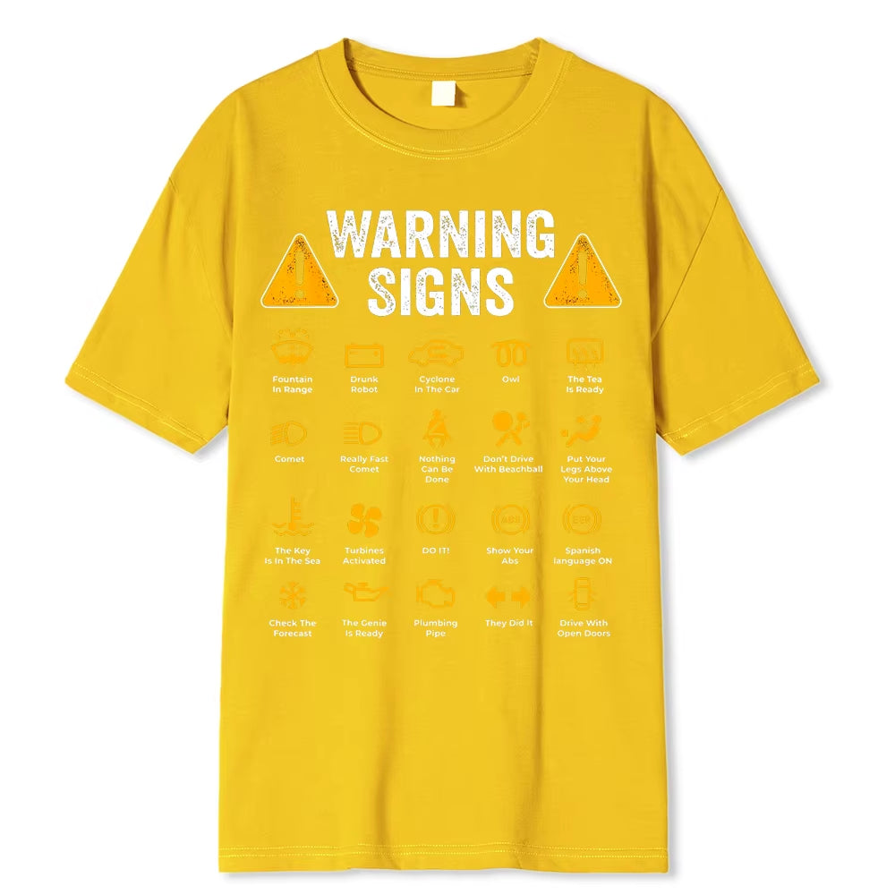 unny driving warning sign graphic tee – oversized, casual cotton t-shirt for men.