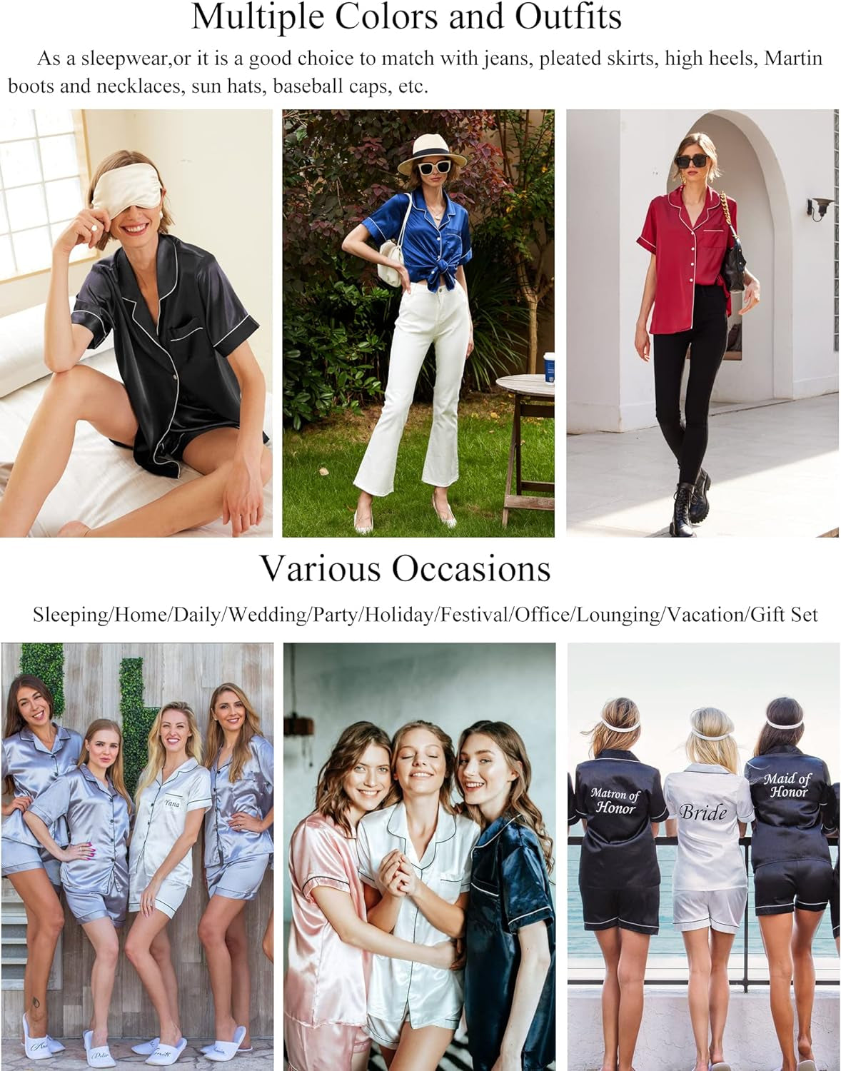 Women’s Silk Satin Pajama Set – Button-Down Top & Shorts Summer Loungewear