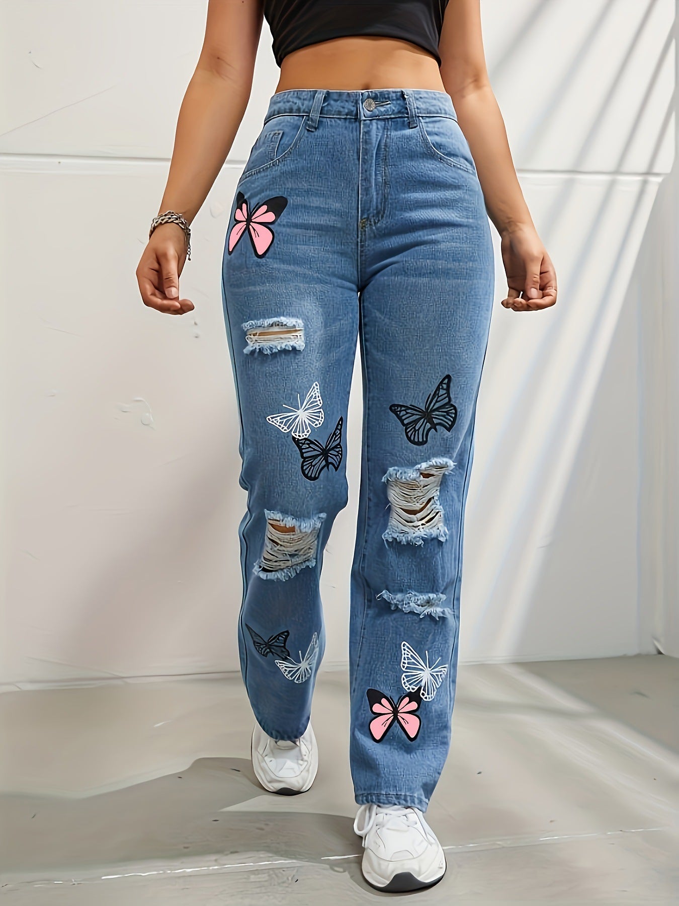 Women’s High-Waisted Straight Leg Butterfly Jeans