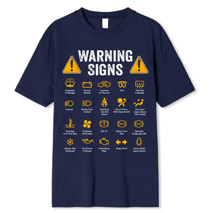 unny driving warning sign graphic tee – oversized, casual cotton t-shirt for men.