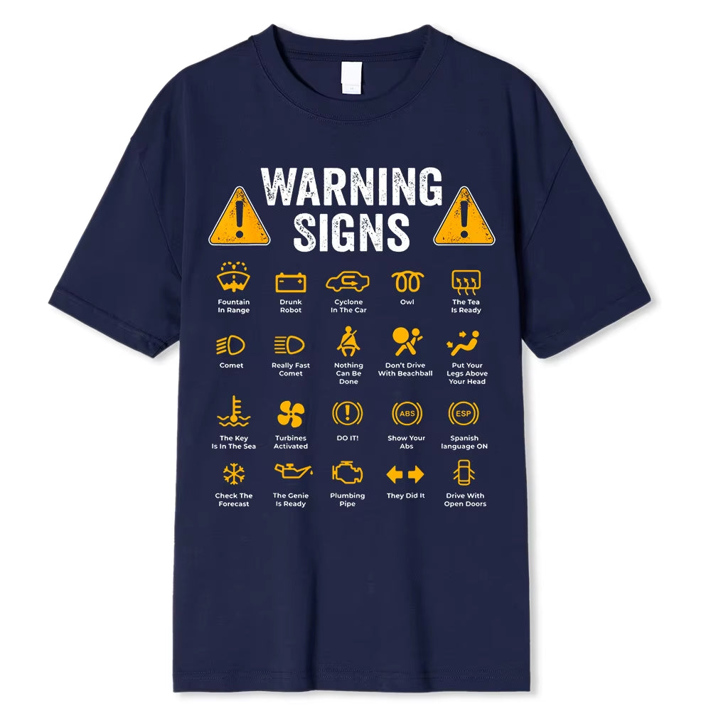 unny driving warning sign graphic tee – oversized, casual cotton t-shirt for men.