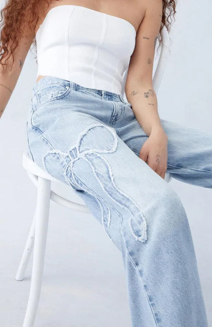Women’s Y2K Streetwear Bow Embroidered Wide Leg Jeans